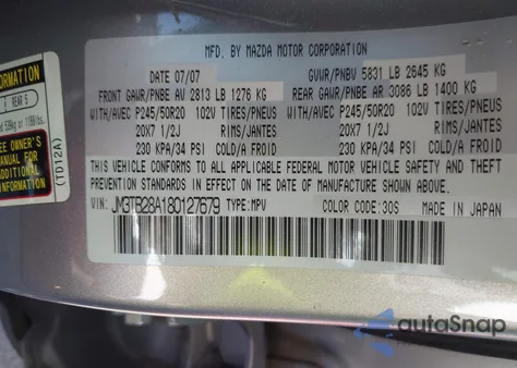 2008 Mazda Cx-9 Grand Touring из США, поврежденный, VIN JM3TB28A180127679